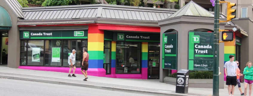 Vancouver branch repainted in pride rainbow colours.